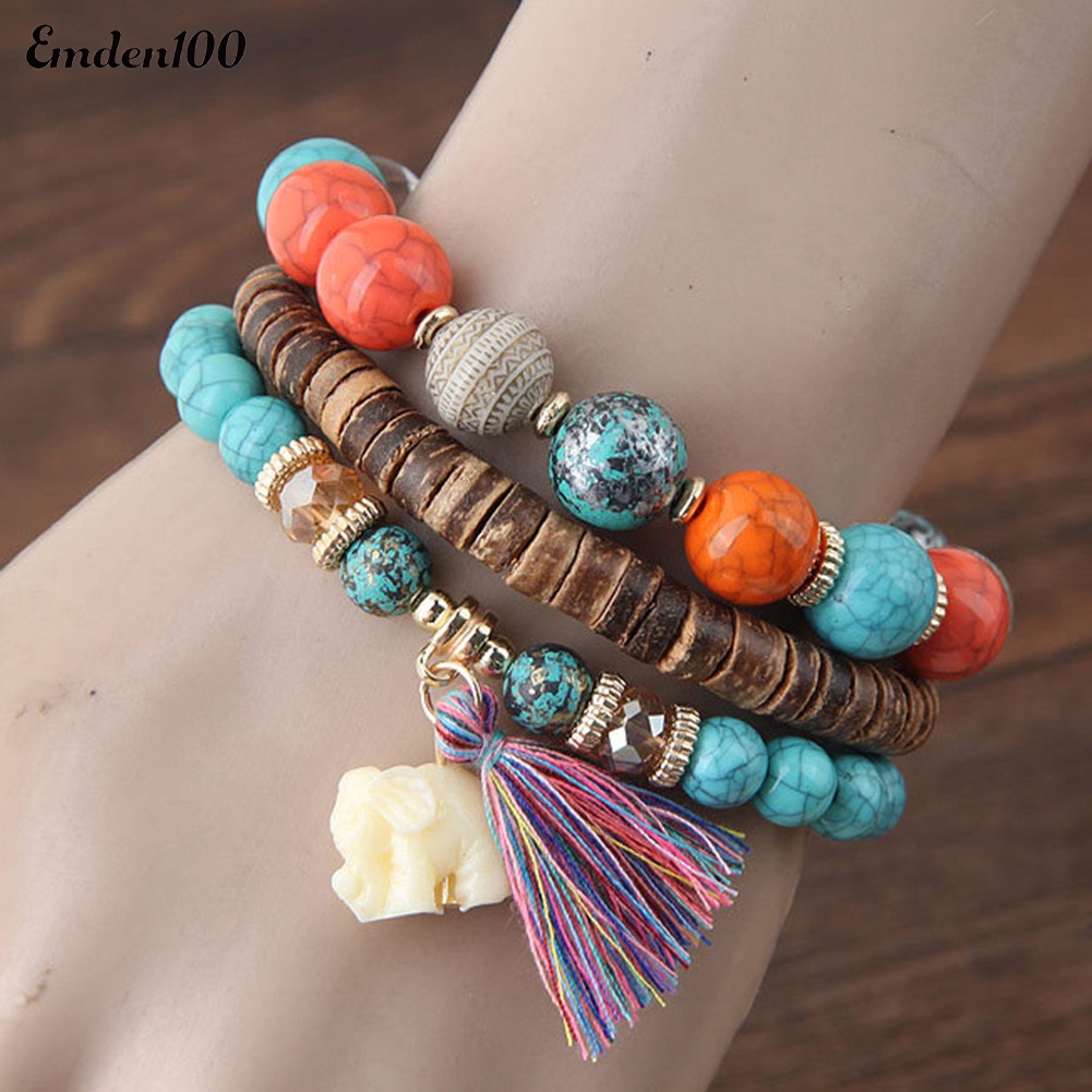 Bộ 3 Vòng Tay Chuỗi Hạt Phong Cách Bohemian Thời Trang