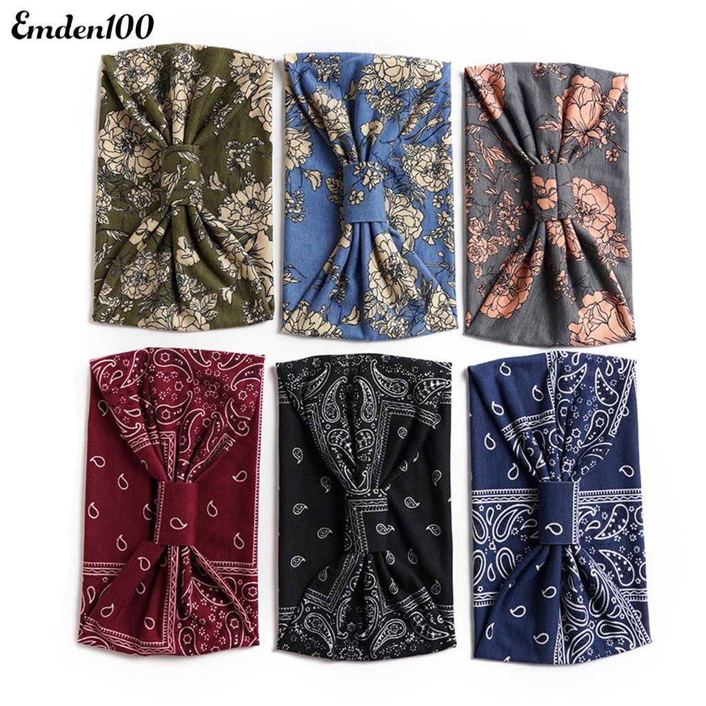 Băng Đô Bandana Bản Rộng Co Giãn Thấm Hút Mồ Hôi In Họa Tiết Thời Trang Cho Nữ