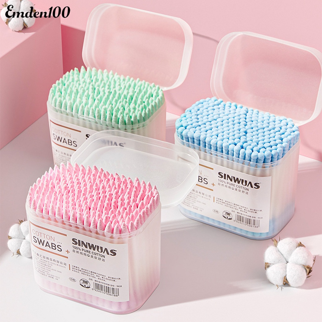 1 Hộp 200 / 300 Tăm Bông Trang Điểm Đầu Tròn Mềm Đa Năng