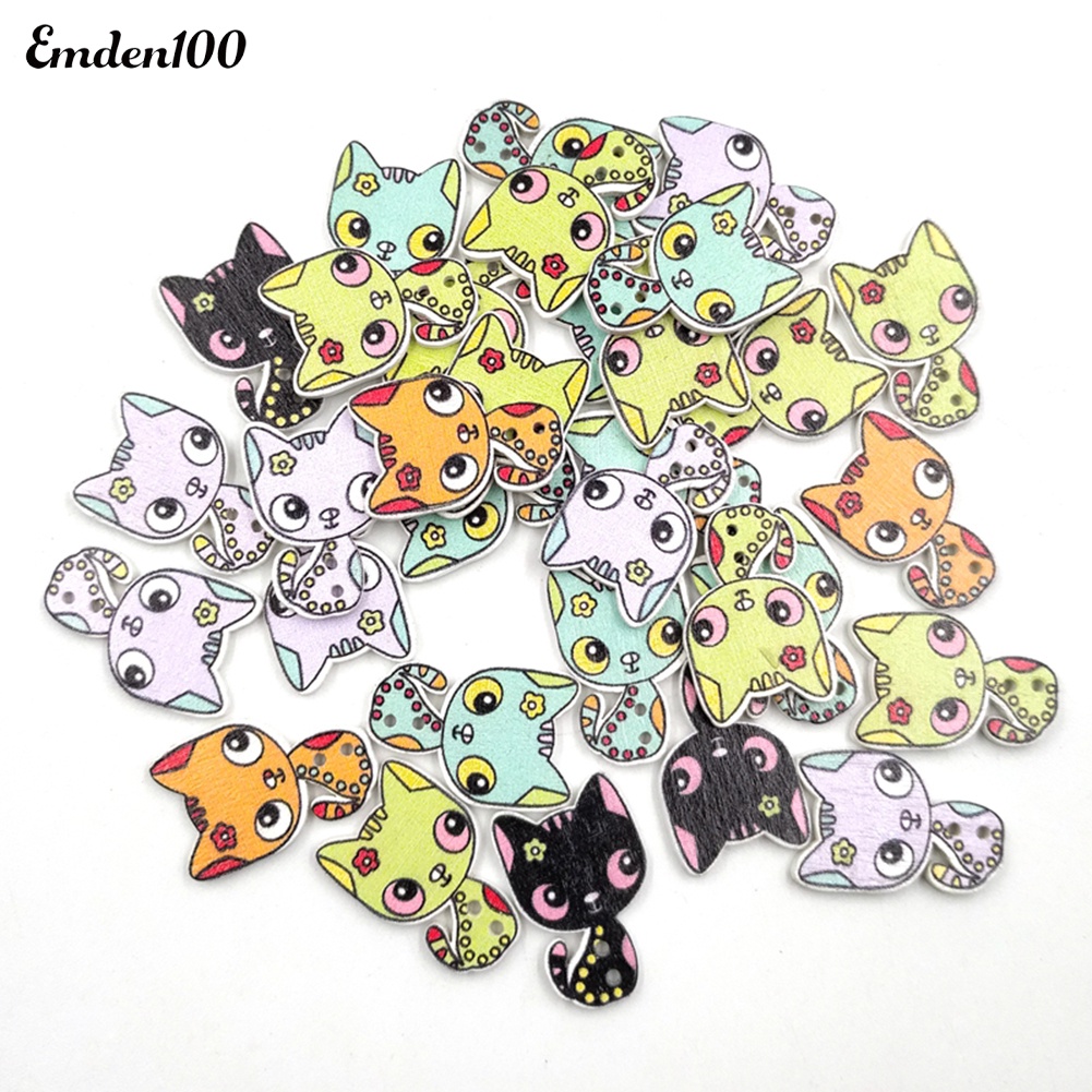 50 Nút Gỗ Hình Mèo Dễ Thương Tự Khâu Trang Trí Sách Kỉ Niệm