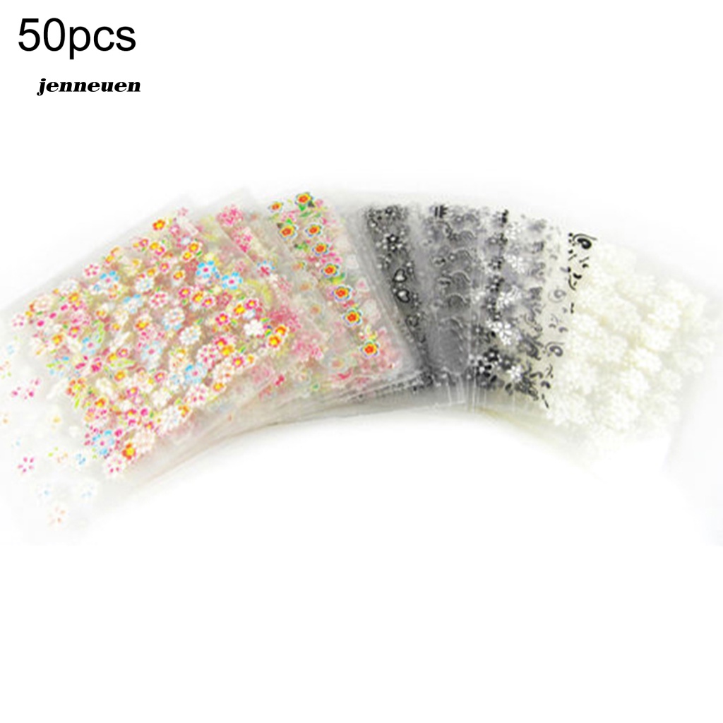 Bộ 50 Hình Dán Trang Trí Móng Tay Họa Tiết Hoa Bướm 3D Xinh Xắn