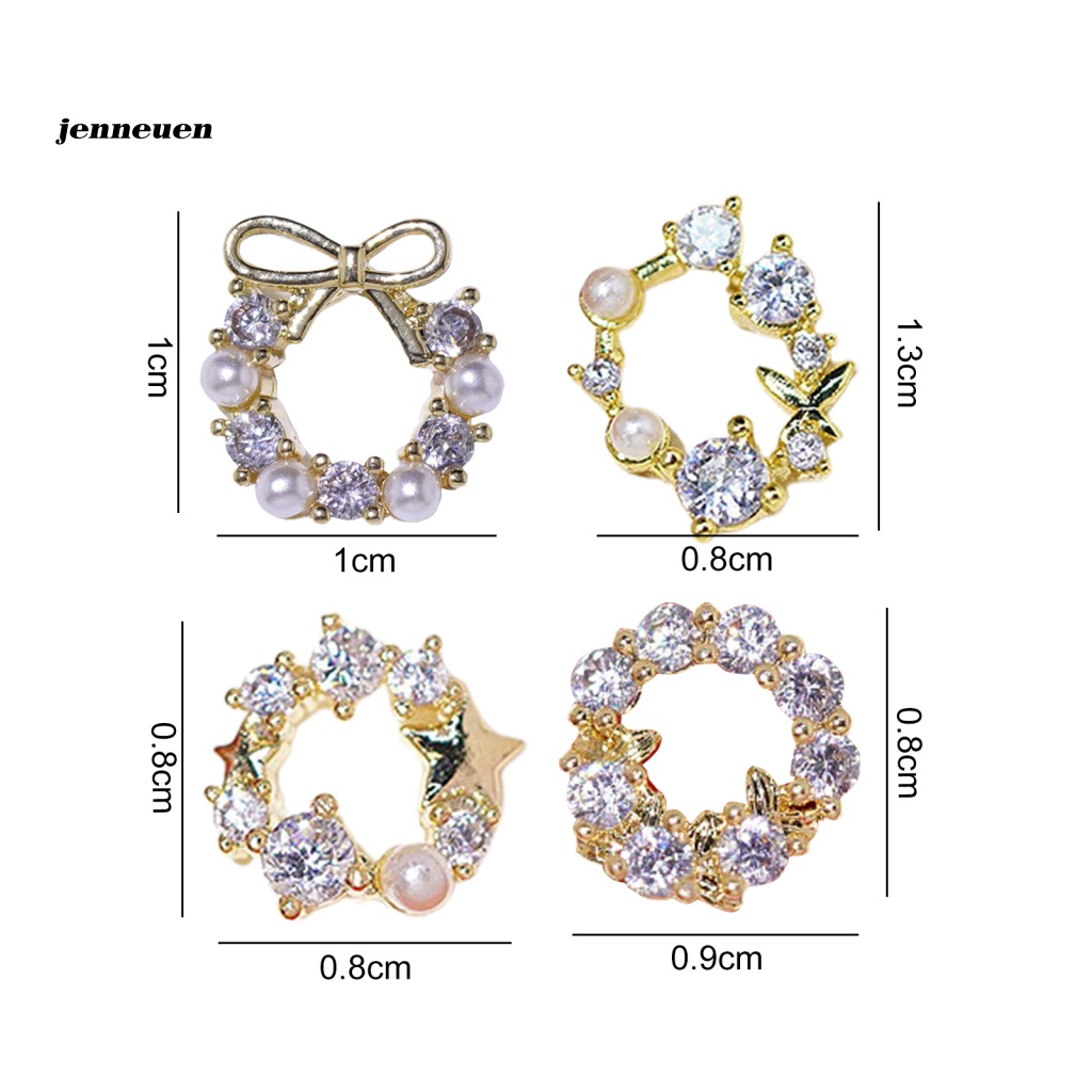 Set 5 Phụ Kiện Trang Trí Móng Tay Hình Vòng Hoa Đính Ngọc Trai / Nơ Xinh Xắn