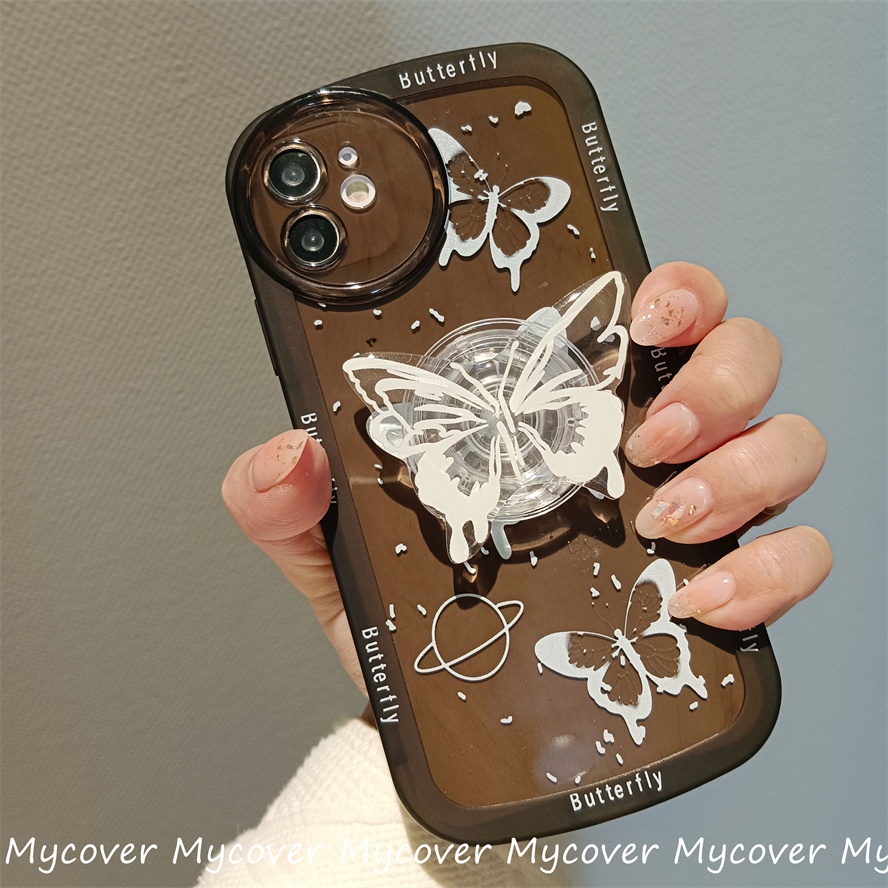 Ốp Điện Thoại Silicon Mềm Họa Tiết Bướm Gắn Giá Đỡ Cho iPhone 11 13 12 14 Pro Max X XR Xs Max 6 7 8 Plus