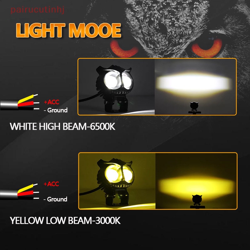 Cặp Đèn LED Hai Màu Ánh Sáng Trắng / Vàng Hình Cú Mèo Độc Đáo Trang Trí Xe Hơi