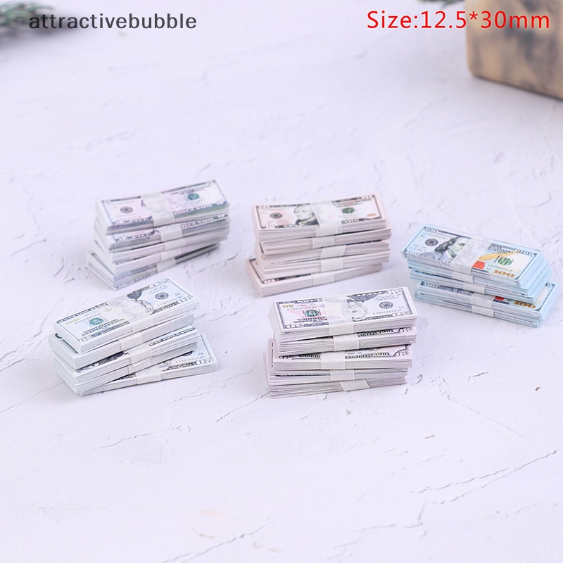 Set 100 Mô Hình Tờ Tiền Đô La 5 / 10 / 20 / 50 / 100 Trang Trí Nhà Búp Bê 1: 12