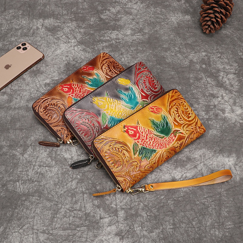 Ví Da Bò Thật Dáng Dài Phong Cách Retro Cho Nữ