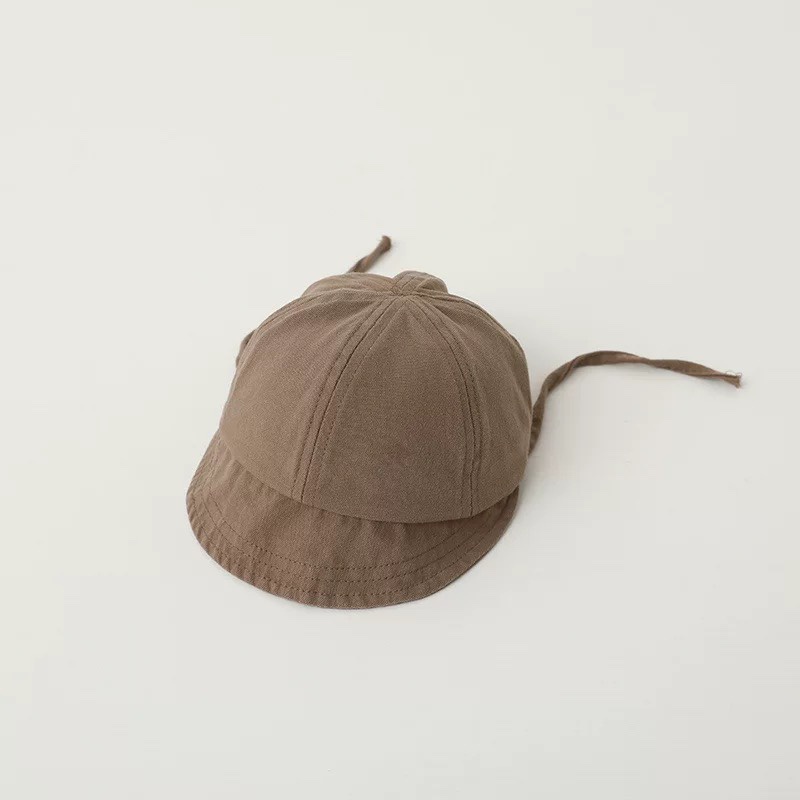 Nón Vành Cotton Mềm Mại Màu Trơn Chống Gió Có Dây Thừng Kiểu Hàn Quốc Cho Bé