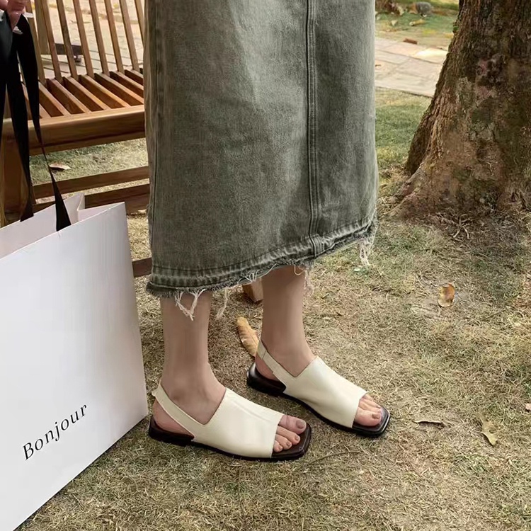 Dép Sandal Hở Mũi Đế Bằng Phong Cách retro Thời Trang Cho Nữ