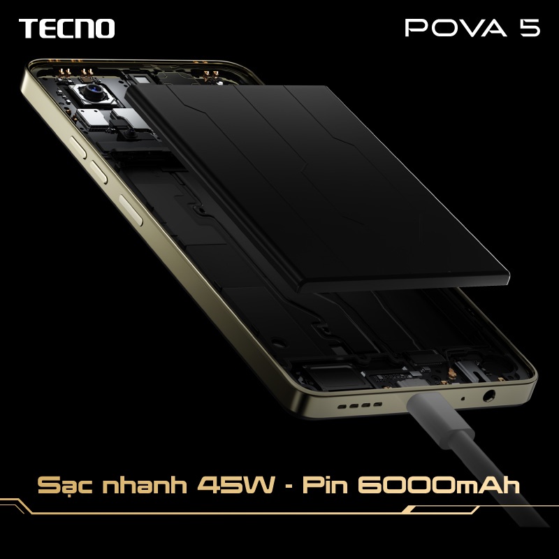 Điện thoại Tecno POVA 5 (8+8)/128GB - MediaTek G99 - Sạc nhanh 45W - 6.8'' FHD+ Tần số quét 120HZ