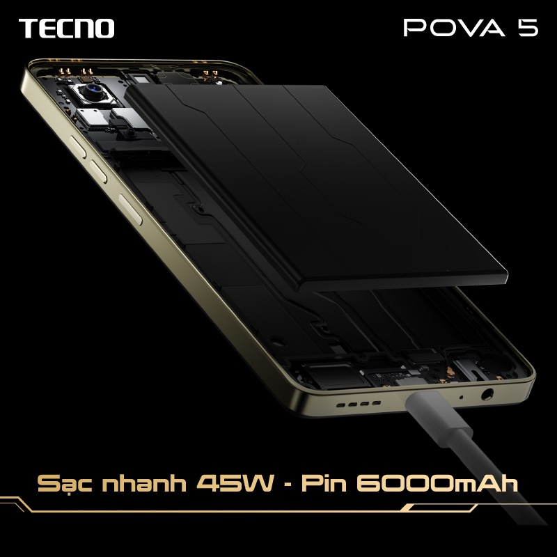 Điện thoại Tecno POVA 5 (8+8)/128GB - MediaTek G99-Sạc nhanh 45W-6.8'' FHD+120HZ