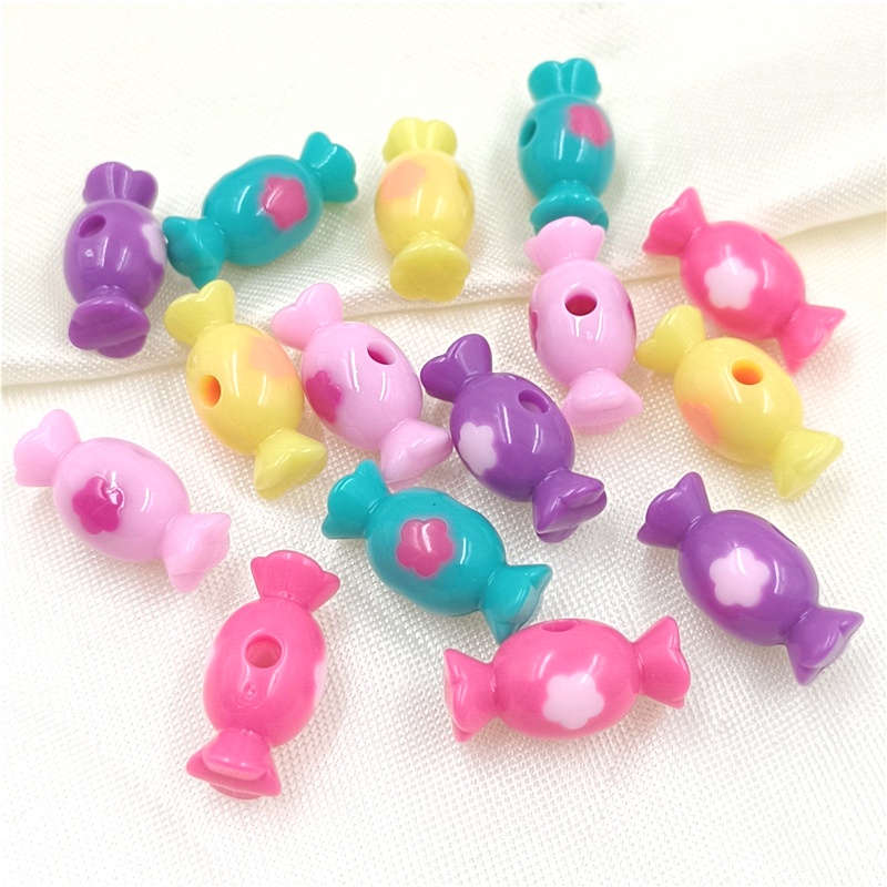 Set 10 Hạt Xỏ Lỗ Hình Hoa Bằng Acrylic Màu Kẹo Làm Trang Sức Thời Trang DIY