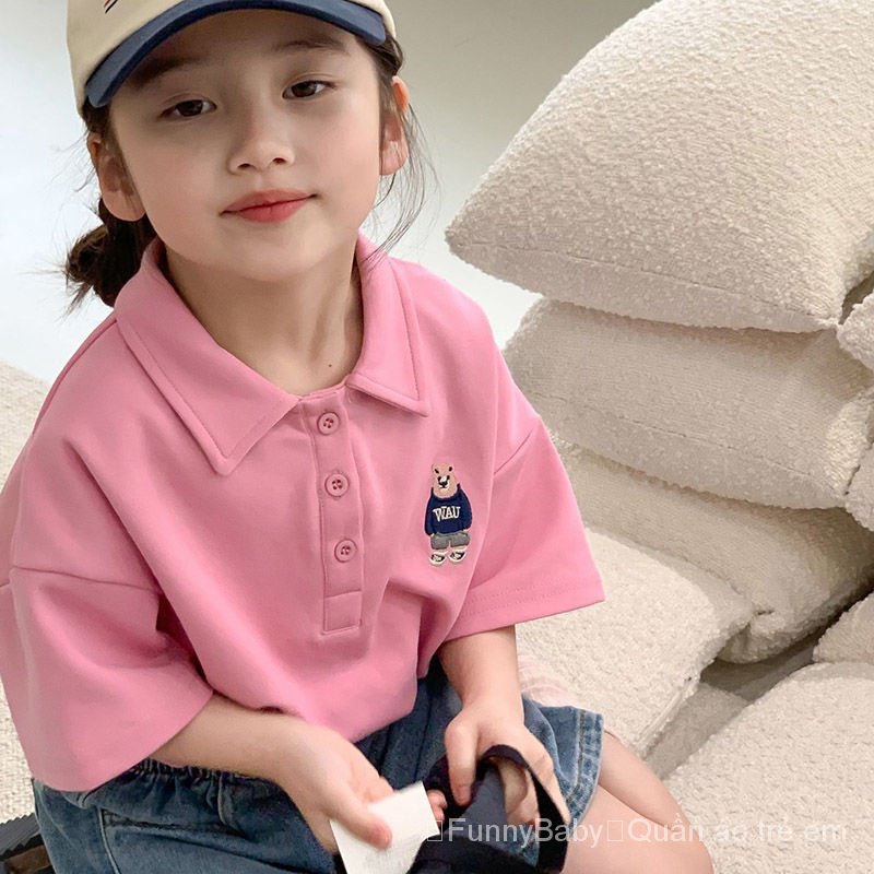 Áo Thun polo Tay Ngắn Phong Cách Phương Tây Thời Trang Xuân Hè Mới 2023 Dành Cho Bé Gái