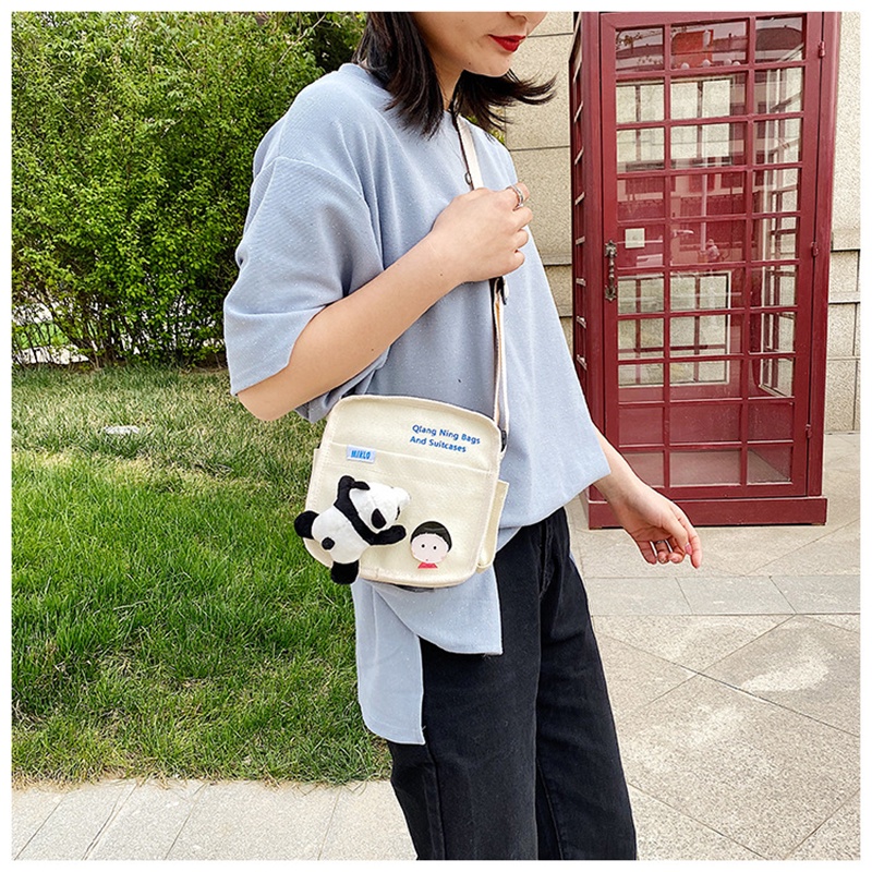 Túi Đeo Chéo Vai Bằng Vải Canvas Hình Gấu Trúc Thời Trang Hàn Quốc Dành Cho Nữ