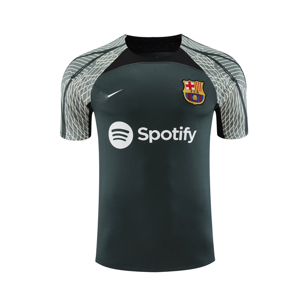 24 barcelona football training jersey short-sleeved jersey in dark green plus size men's crew neck sweatshirt s-xxl