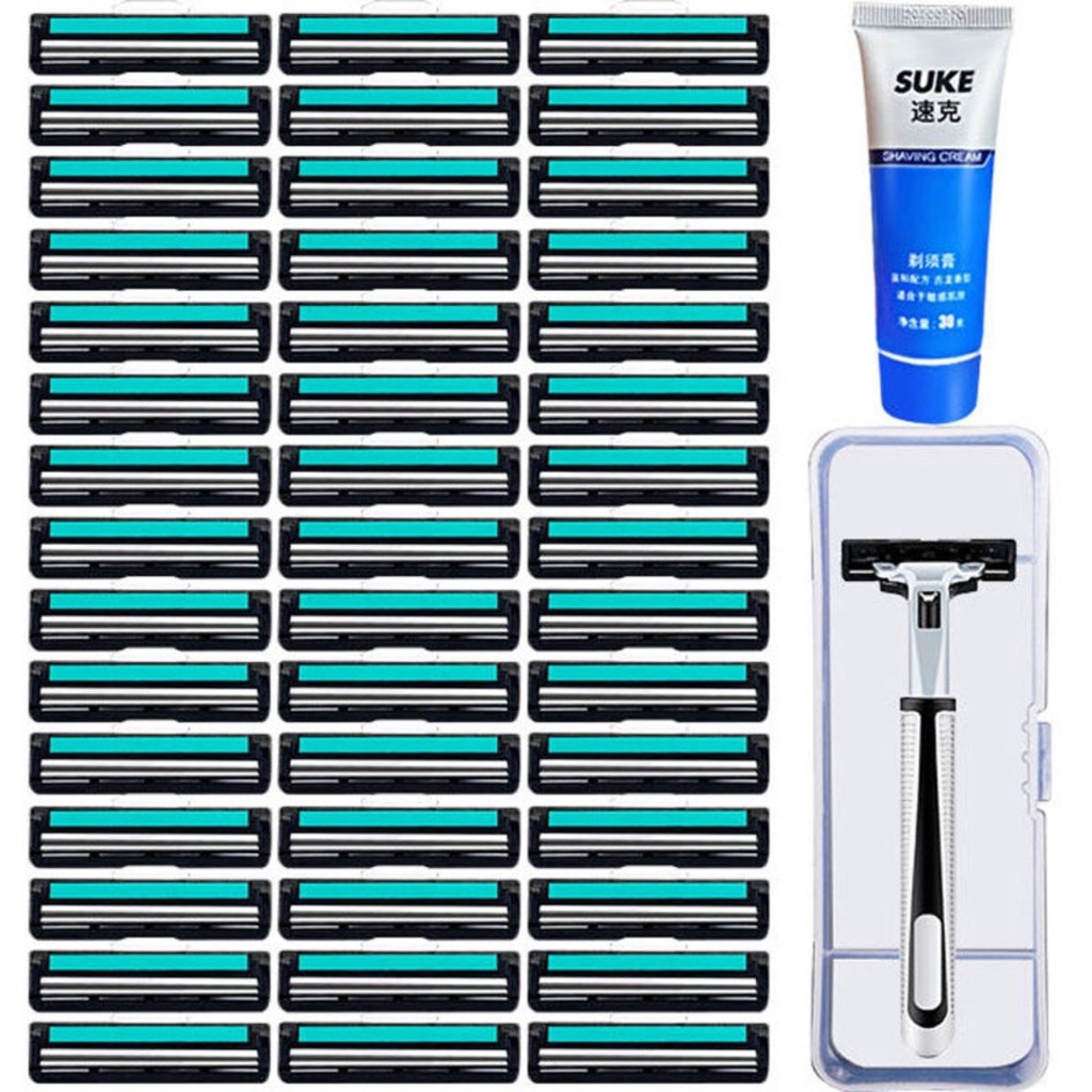 Set Dao Cạo Râu 36 Lưỡi Kép Kèm Bàn Cạo, Kèm 1 Tuýp Kem Cạo Râu