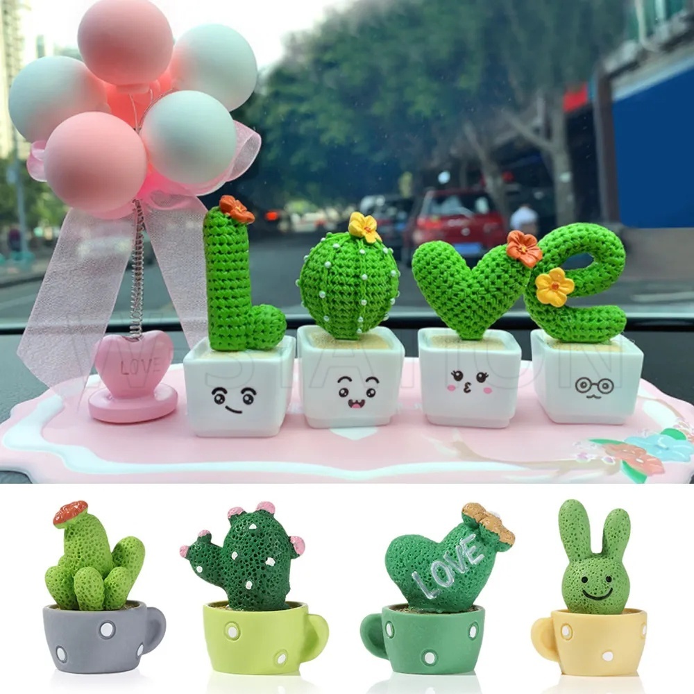 Set 1 / 4 Chậu Cây Xương Rồng Mini Bằng Nhựa Resin Dễ Thương Sáng Tạo Trang Trí Nội Thất / Văn Phòng / Xe Hơi