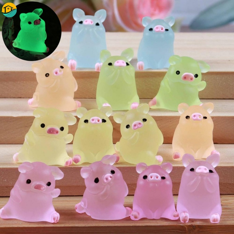 Set 1 / 5 / 10 Chú Heo Nhựa Dạ Quang Màu Sắc Ngẫu Nhiên Dùng Để Trang Trí Bảng Điều Khiển Ô Tô