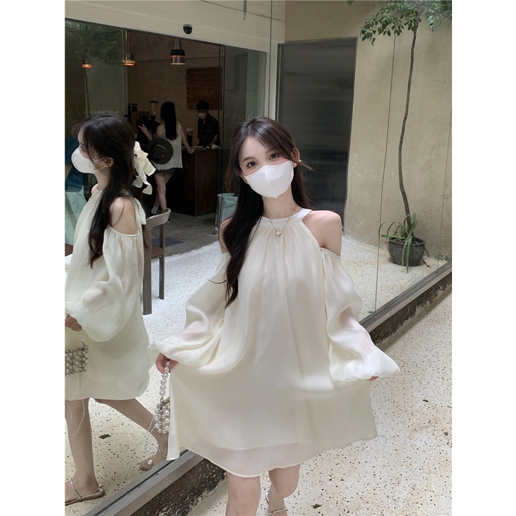 Đầm Chữ A Màu Trắng Thiết Kế Độc Đáo Thời Trang Mùa Thu Cho Nữ