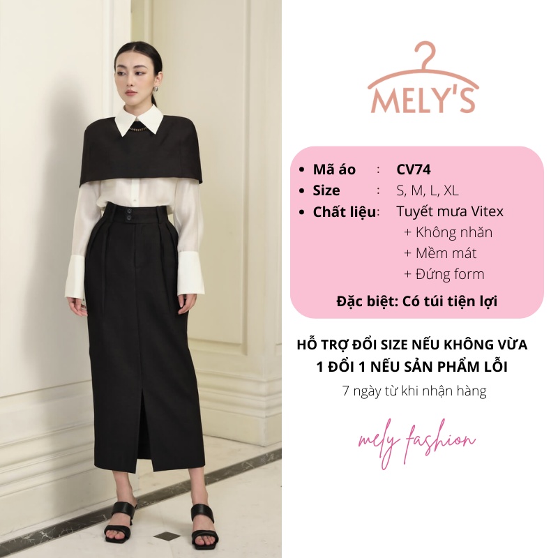Chân váy bút chì dáng dài suông công sở xẻ trước cạp cao to bản 2 cúc có túi đi làm đi tiệc trẻ trung sang trọng CV74