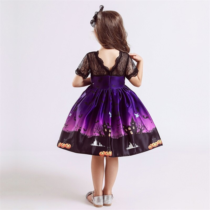 Bộ 3 Món Đầm Hóa Trang Phù Thủy / Bí Ngô / Ma Cà Rồng Kèm Túi Đeo Vai Xinh Xắn Cho Bé Gái 4-10 Tuổi