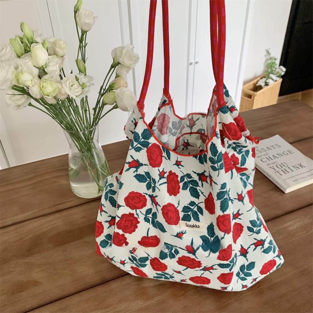 Túi Xách Canvas Dây Rút Cỡ Lớn Họa Tiết Hoa Thời Trang Mùa Hè