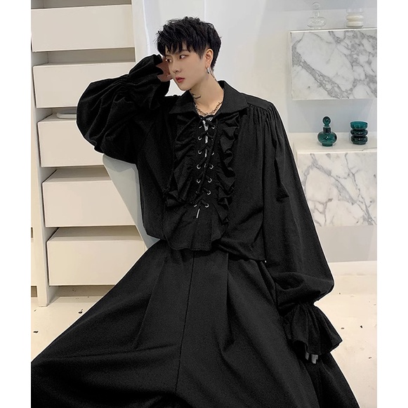 Áo Sơ Mi Tay Dài Phối Dây Rút Phong Cách Âu Mỹ Thời Trang Cho Nam Sơ Mi Trắng Lụa áo đen Nam áo Sơ Mi Basic áo Thời Trang Nam Sơ Mi Hawaii áo Sơ Mi Trắng Cộc Tay