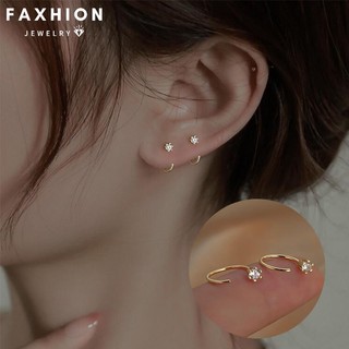 Faxhion Shining Cubic Zircon Kẹp Bông Tai Nữ Vàng Bông Tai Trang Sức Thời Trang Phụ Kiện