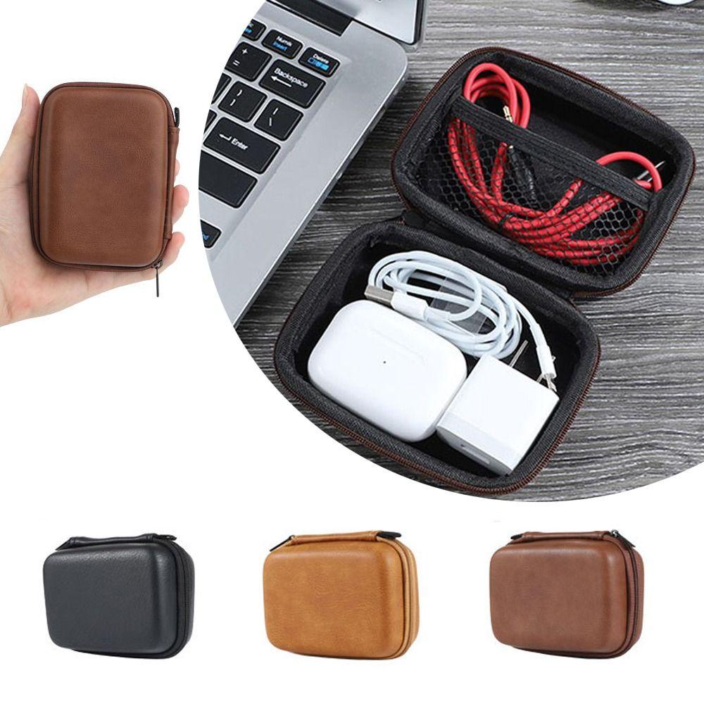 Túi Đựng Tai Nghe / Dây Cáp USB Bọc Da PU Có Khóa Kéo Cho Nam Nữ