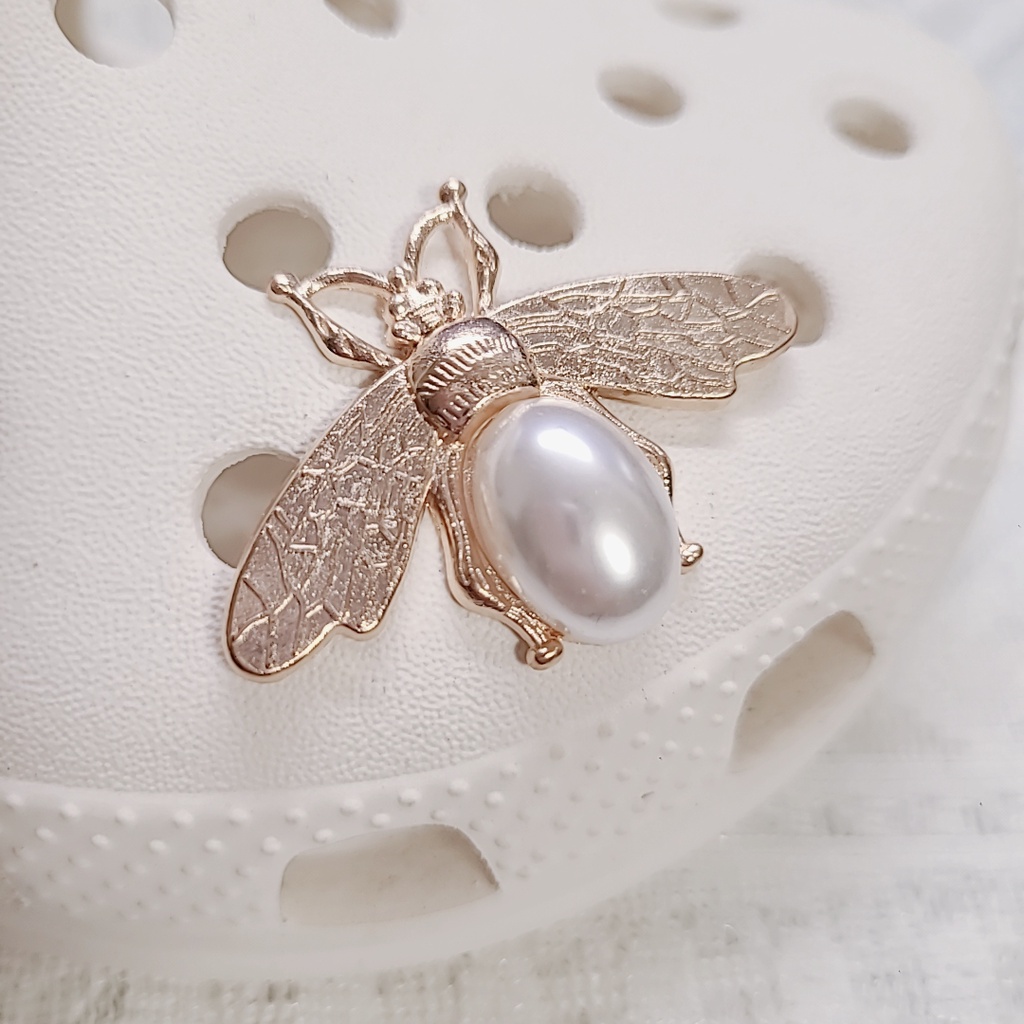 CROCS 1 Cái] Hạt Ngọc Trai Kim Loại Hình Hoa / Kim Cương / Ruy Băng / Ruy Băng Tự Làm Trang Sức