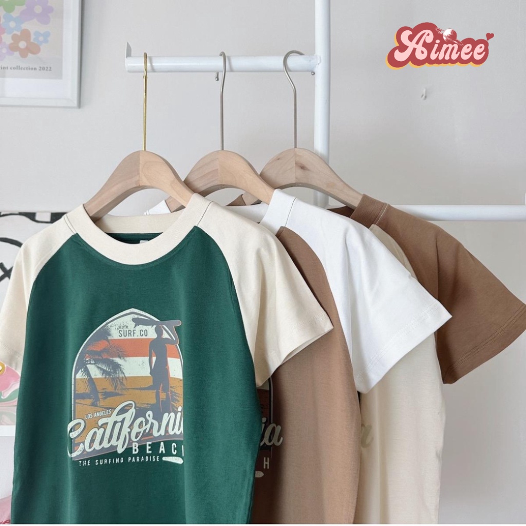 Áo baby tee raglan in hình california