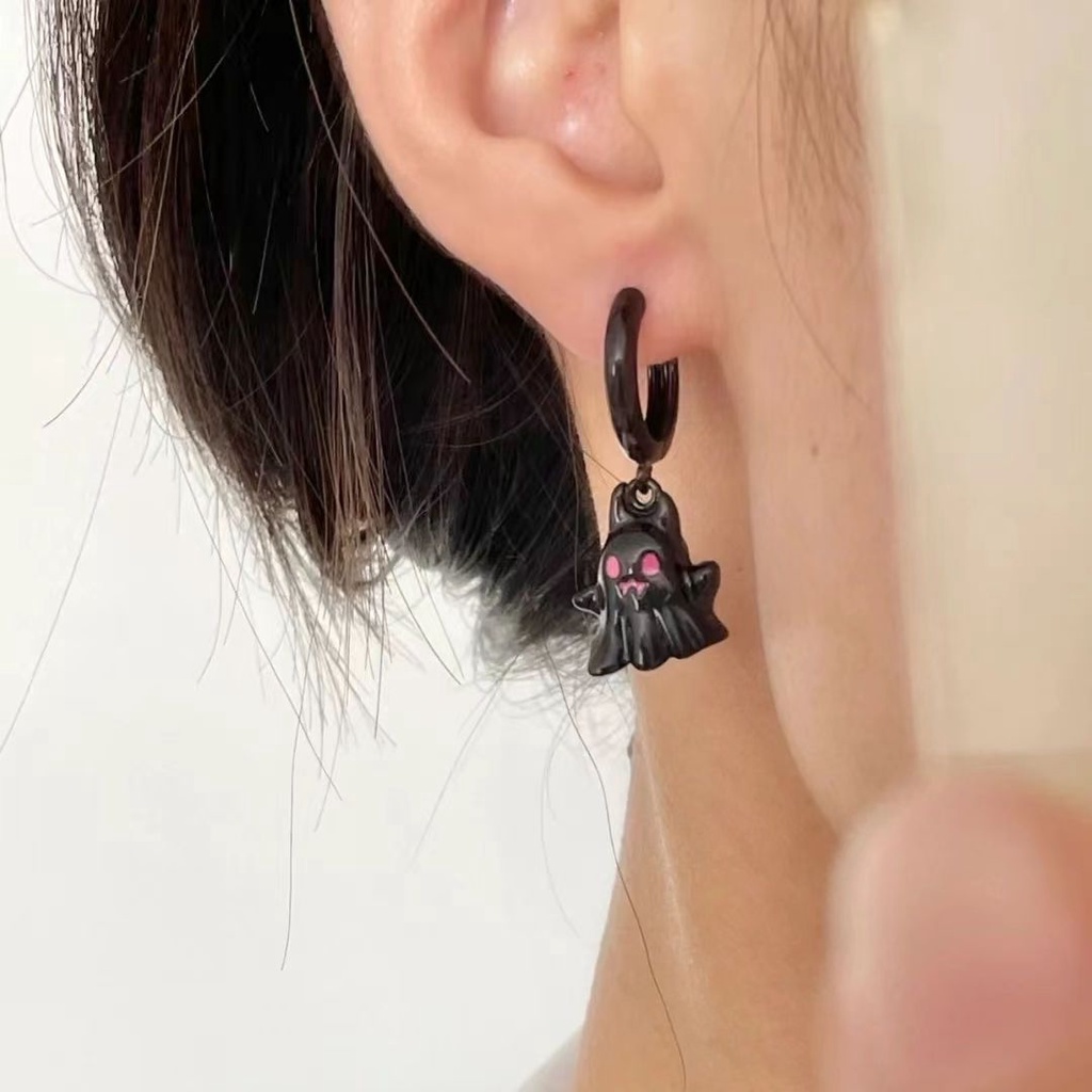 Khuyên Tai Bạc 925 Hình Con Ma Nhỏ Dễ Thương Phong Cách Punk Hàn Quốc Cho Nữ