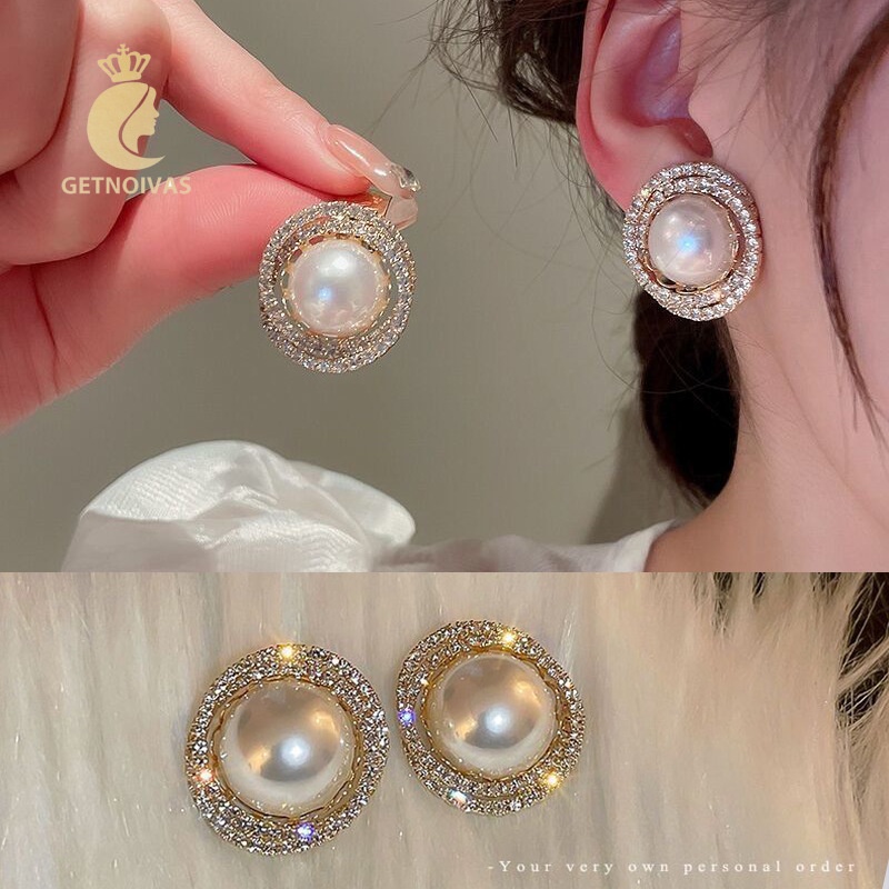 Khuyên tai GETNOIVAS đính đá phối ngọc trai giả sang trọng