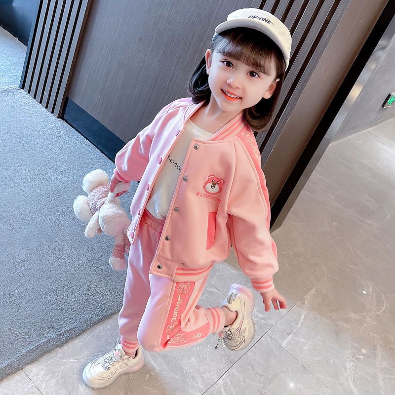 Bộ Áo Khoác Bóng Chày + Quần Dài Thời Trang Xuân Thu Cho Bé Gái