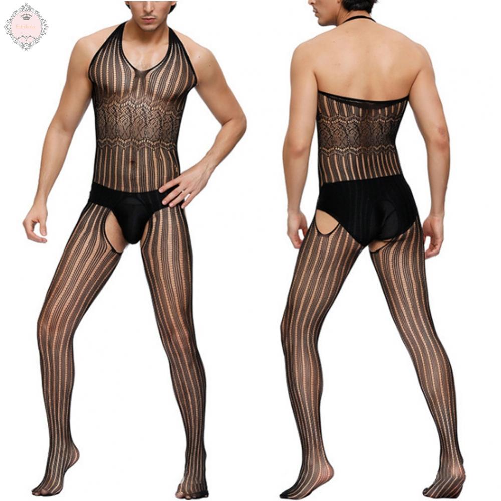 Men Pantyhose Black Body Classic Comfortable Durable Fishnet Hollow Out