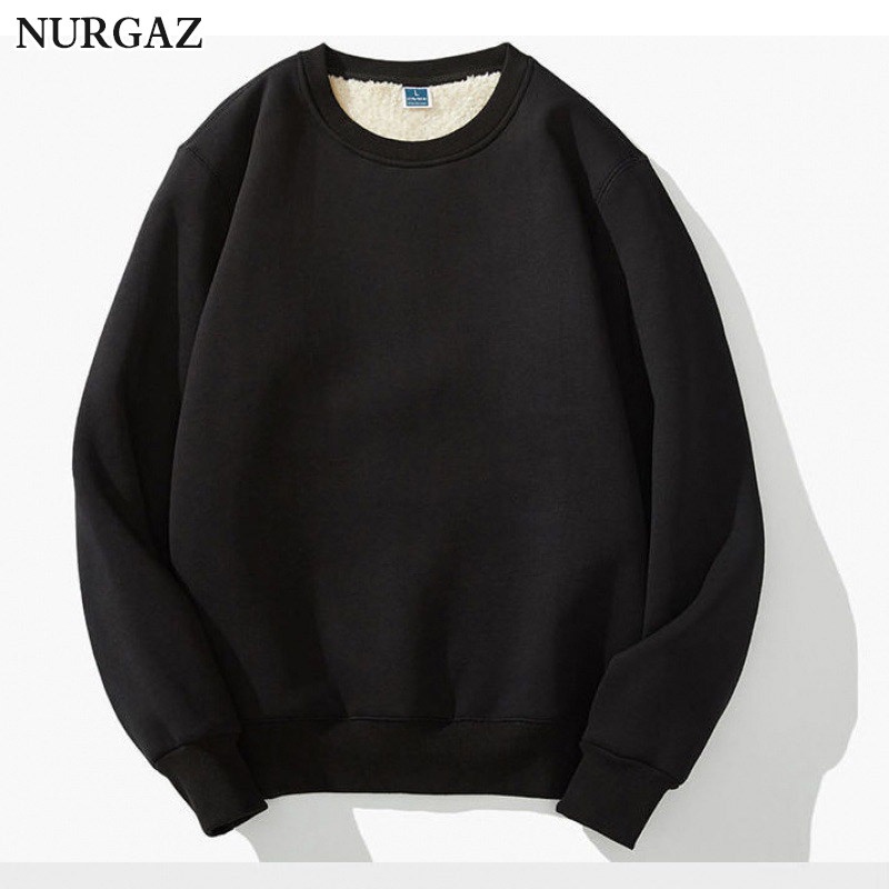 Áo sweater NURGAZ nhung lông cừu dày dặn cổ tròn thời trang cho nam giới