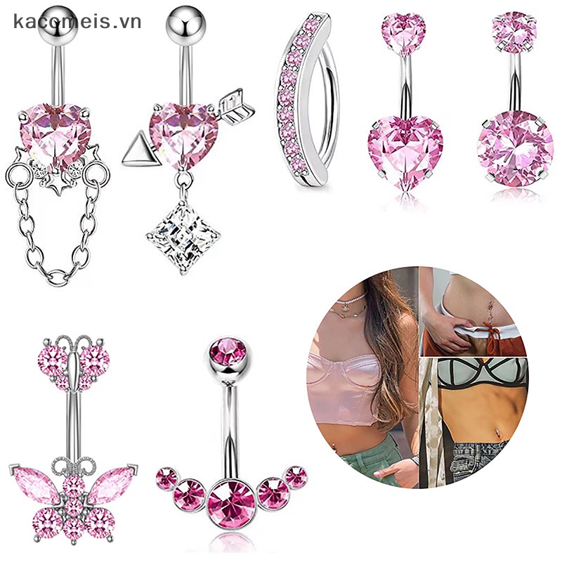 Khuyên Rốn Hình Bướm Đính Đá Chất Liệu Thép Không Gỉ
