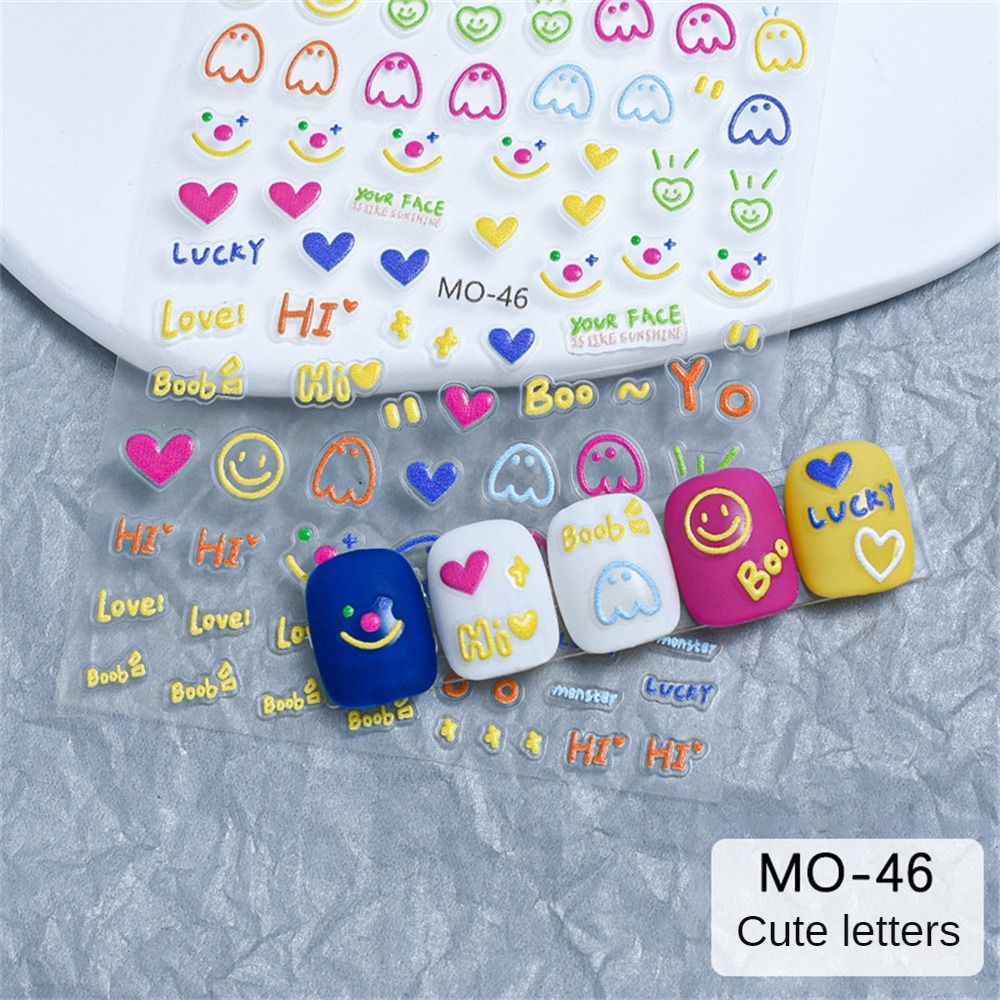 1 cái keo dán ba chiều dễ thương dán móng tay nổi đầy màu sắc graffiti dòng thỏ hoa đề can móng tay dopamine trang trí mùa hè