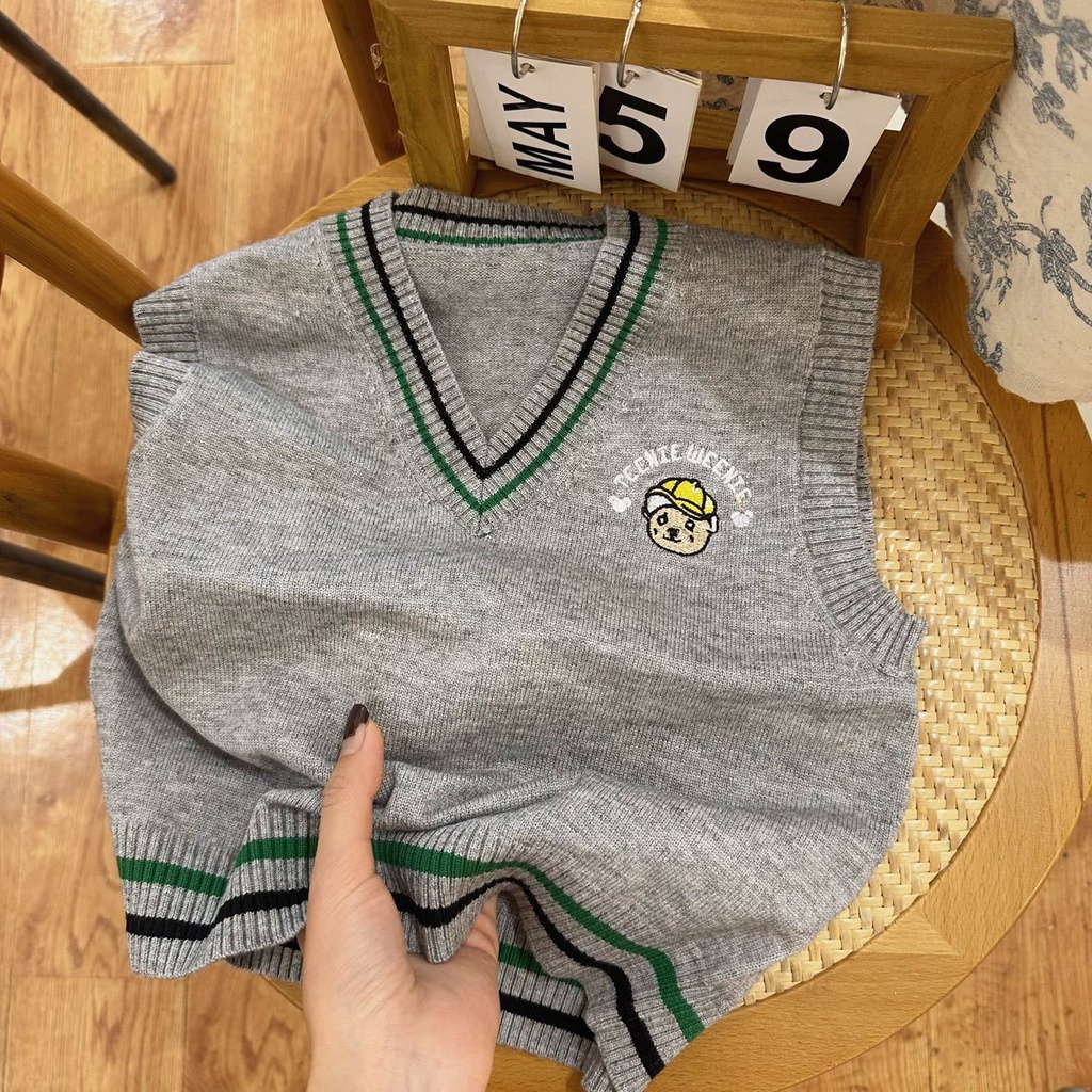 Áo Len Không Tay Cổ Chữ V Họa Tiết Hoạt Hình Phong Cách Phương Tây Thời Trang Mùa Thu 2023 Dành Cho Bé Trai Và