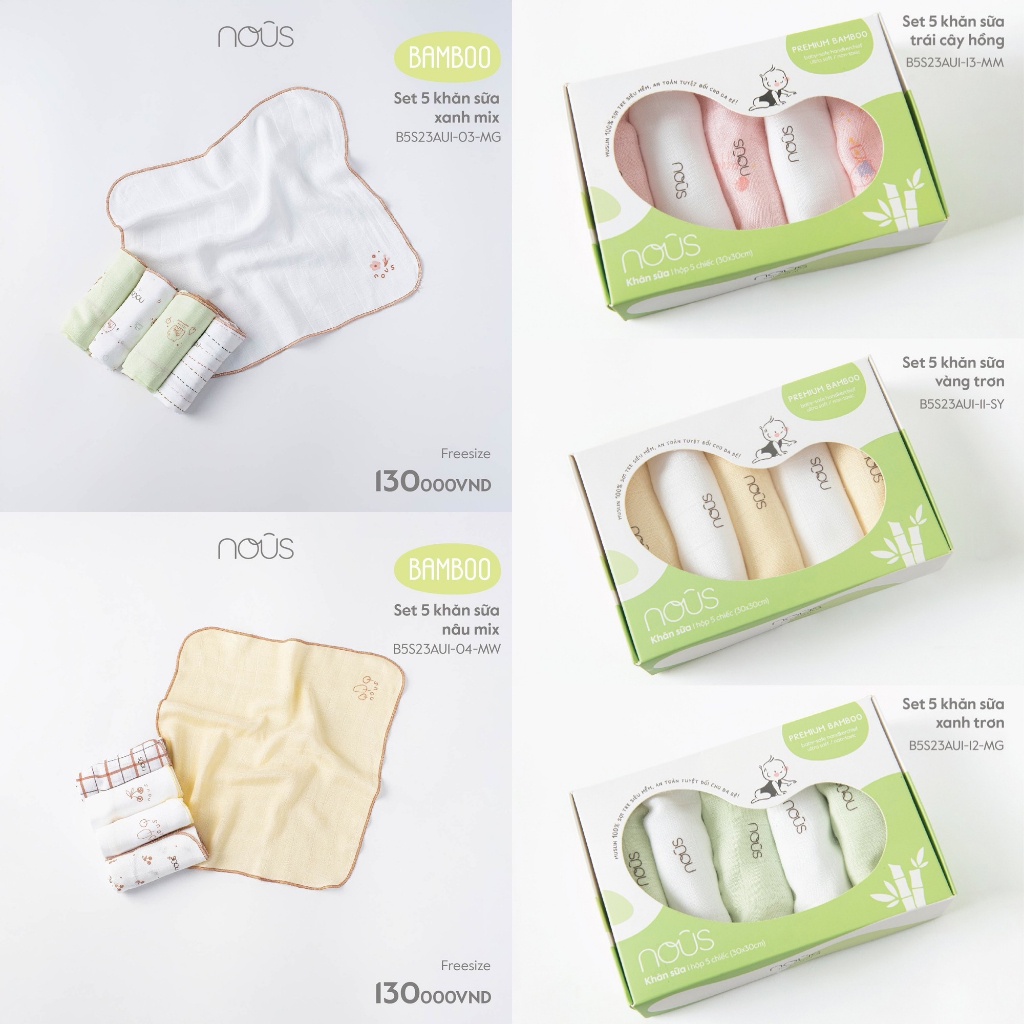 Nous - Khăn sữa Nous siêu mềm set5  SS23