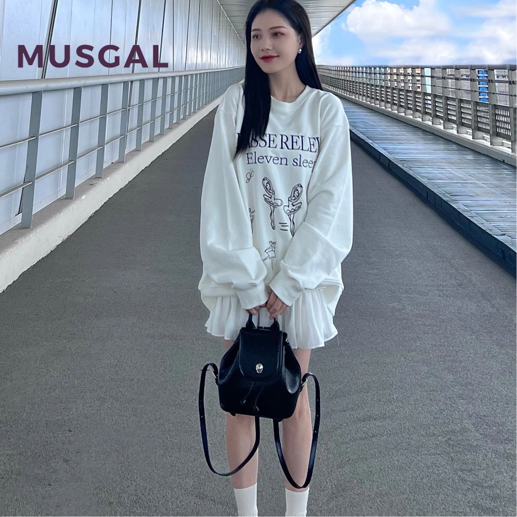 Musgal women 2023 thời trang mới giản dị áo dài tay gợi cảm in trên cùng