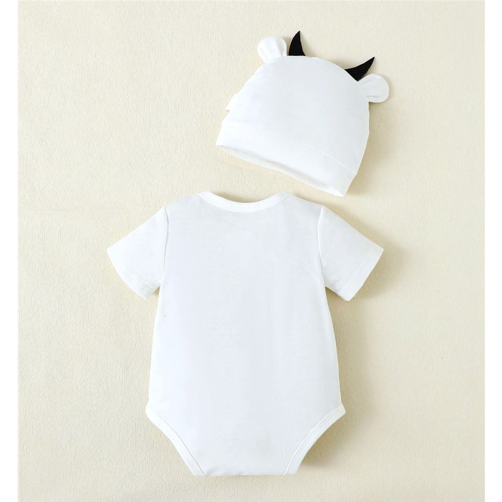 Sơ sinh bé trai romper Áo liền quần bò in áo ngắn tay romper với mũ quần áo playsuit
