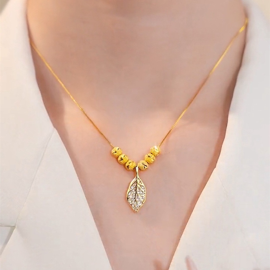 Lá hạt may mắn vòng cổ nữ mạ vàng 24k vòng cổ thiết kế thời trang quà tặng mặt dây chuyền