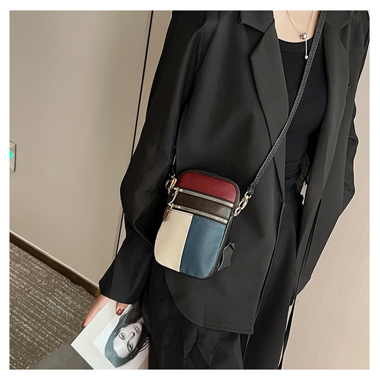 Túi Đeo Chéo Da Bò Thật Dáng Vuông Nhỏ Phối Màu Tương Phản Thời Trang 2023 Cho Nữ