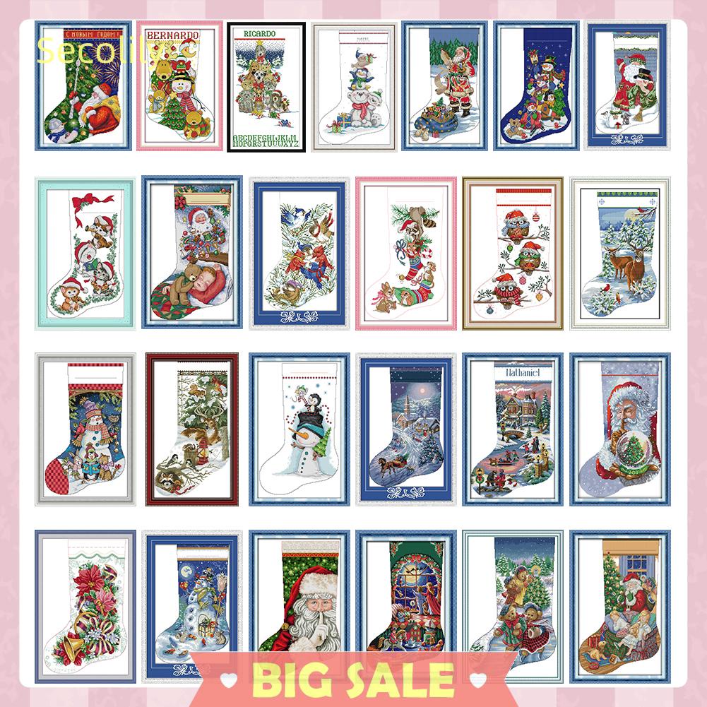 Chỉ thêu đầy đủ eco-cotton thread 16ct in xmas stocking cross stitch kit