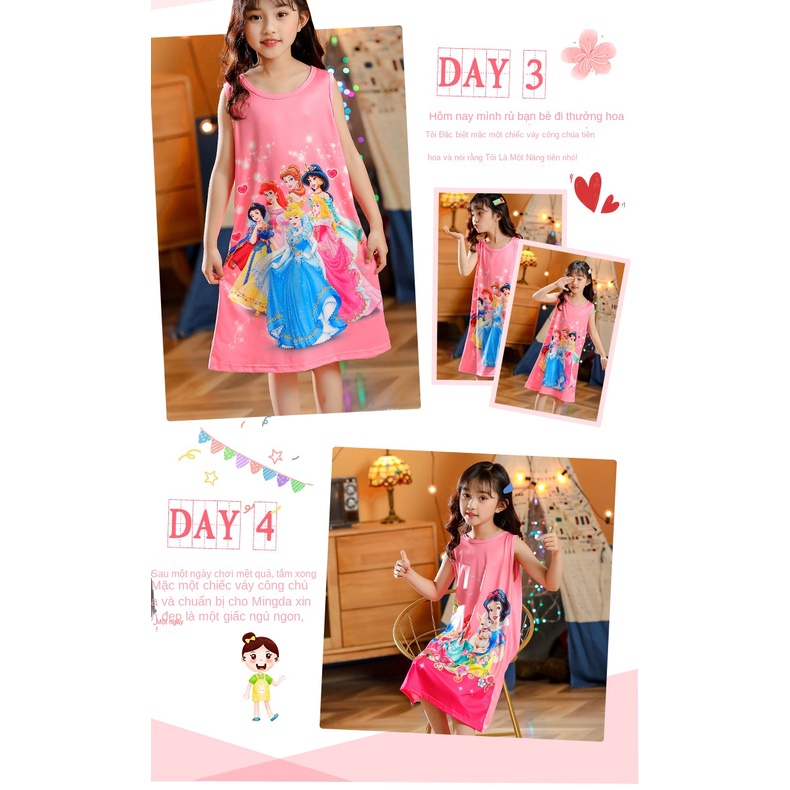 Đầm Ngủ Sát Nách In Hình Công Chúa Elsa Thời Trang Mùa Hè Cho Bé Gái