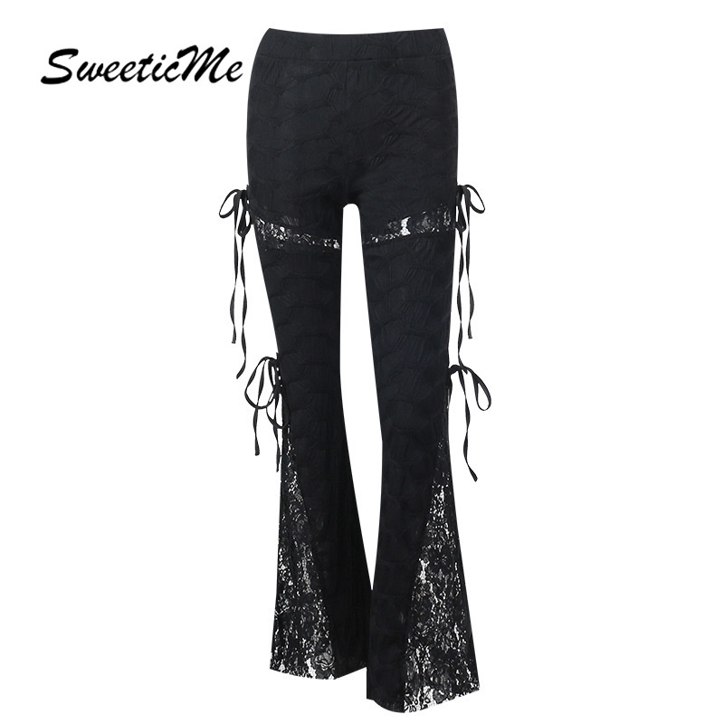 Sweeticme women's 2023 thời trang mới màu rắn gợi cảm viền rỗng quần thời trang dạo phố