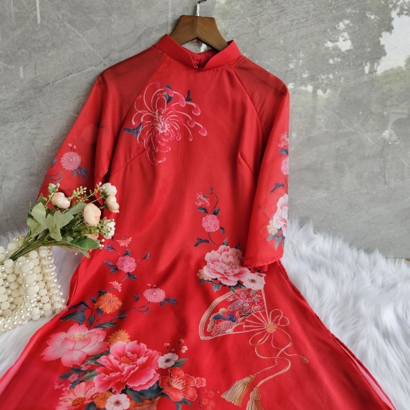 Sét áo dài cách tân mẹ bé 4 tà nhẹ nhàng mềm mại hàng thiết kế giá rẻ hc01