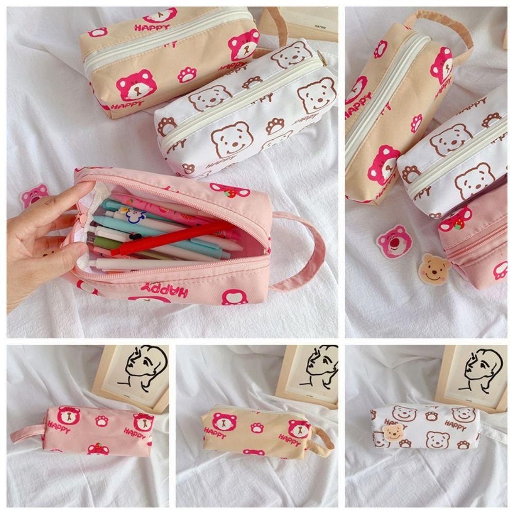 Dalton Túi Đựng Bút Chì / Mỹ Phẩm Để Bàn Sức Chứa Lớn Hình Gấu / Dâu Tây Dễ Thương