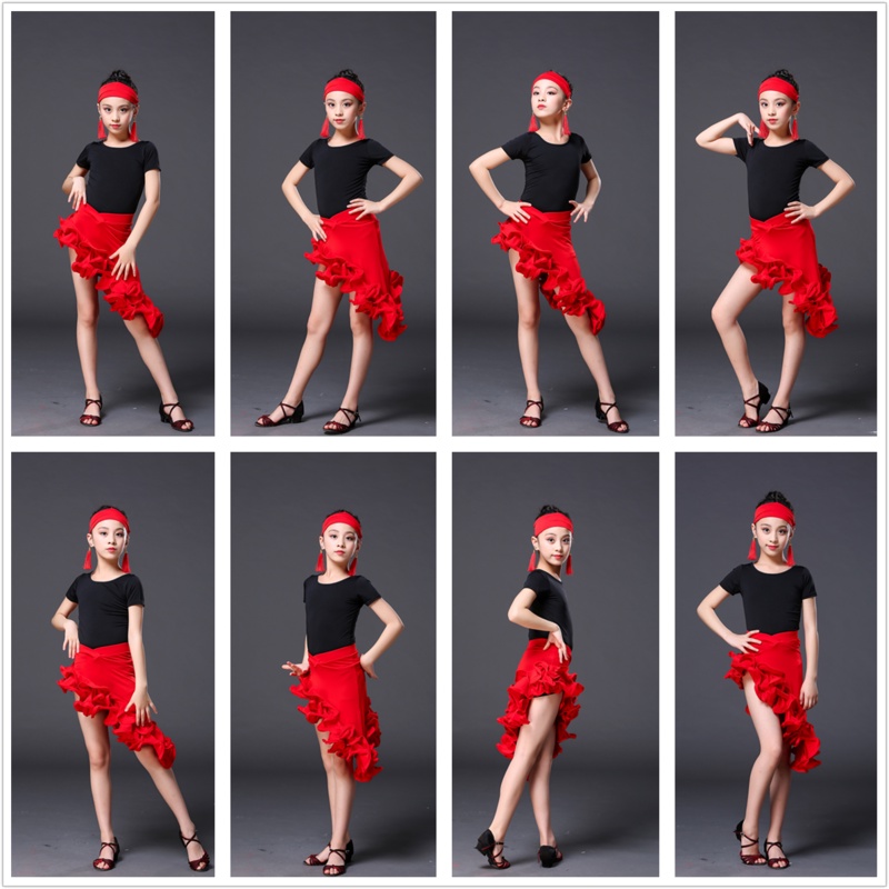 New latin three-piece suit trẻ em khiêu vũ đua xe phù hợp với thực hành váy mùa hè dài tay và tay ngắn cô gái kiểm tra váy tập thể dục quần áo