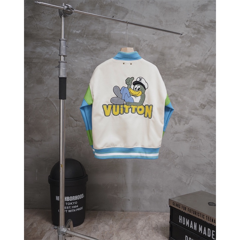 L-v-fw blue green collated duck baseball coat với sợi len được làm bằng máy ngang, phong cách unisex